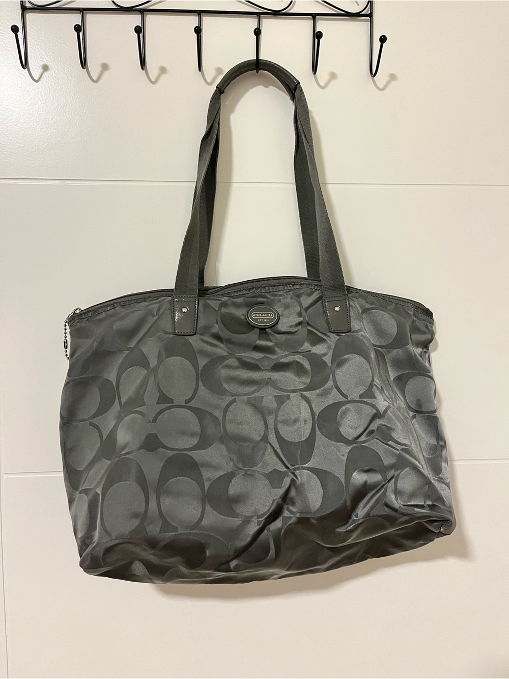 COACH grey Signature Nylon Getaway Packable Weekender Tote Bag (#F77321)